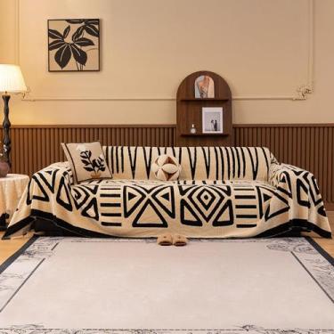 Imagem de Capa de sofá HANDONTIME Boho preta e branca para sofá de 3 almofadas