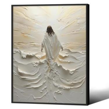 Imagem de Arte de parede em tela Jesus Walking on Water 30x40cm preta emoldurada
