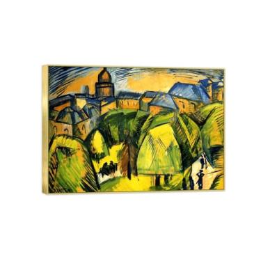 Imagem de BMZFYBS Impressão em tela pintura famosa arte de parede - vista sobre jardim - pôster moldura dourada para sala de estar banheiro decoração de casa 70 x 100 cm 27 x 39 pol