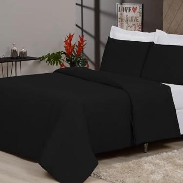 Imagem de Capa Duvet King Zíper 400 Fios Toque Algodão – Lençol Duplo para Edredom Casal Luxo(PRETO,KING (2,70 X 2,50))