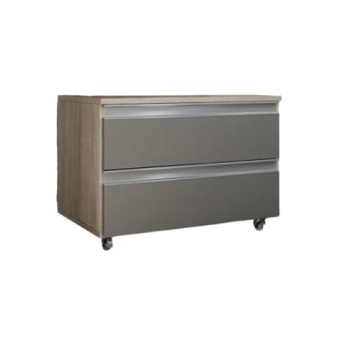 Imagem de Armário de banheiro com rodízios e 2 gavetas - Espaçoso para organizar os itens essenciais do banheiro, resistente, mas fácil de mover, perfeito para banheiros familiares. (Madeirado/Cinza)