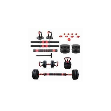 Imagem de Kit Halteres e Anilhas Ajustáveis 6 em 1, 15kg, Barras Rosqueáveis, Kettlebell, Academia em Casa