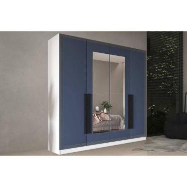 Imagem de Guarda Roupa Casal 4 Portas (2 C/ Espelho) E 4 Gavetas Valência Branco/azul - Politorno