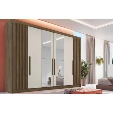 Imagem de Guarda Roupa Casal 6 Portas (2 Ripadas E 2 C/ Espelho) E 6 Gavetas Potente Braúna/off White - Europa