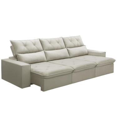 Imagem de Sofá Retrátil Reclinável Para Sala 4 Lugares 290cm Aires F04 Veludo Bege - Lyam Decor
