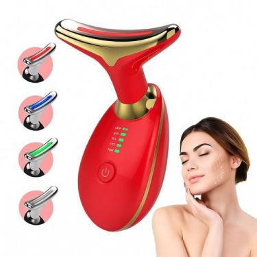 Imagem de Massageador Vermelho Aparelho Recarregável para Tratamento Facial Led 