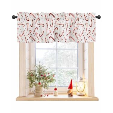 Imagem de Cortinas de Natal para janelas, bengala doce, sanefa, branca, vermelha, tratamentos de janela, cortinas curtas de neve para cozinha, sala de estar, quarto, banheiro, decoração de Natal 137 x 45 cm