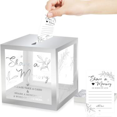 Imagem de Pajean 50 peças Greenery Share a Memory Card for Celebration of Life Cards Box with Transparent Windows Memory Box for Funeral Wedding Birthday Graduation Bridal Shower Guest Card Ideas (prata)