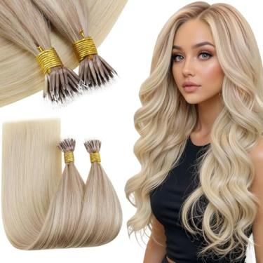 Imagem de RUNATURE Nano Extensions Cabelo Humano Ombre Ash Loiro Mix Loiro Claro Desvanecendo para Loiro Platina Cold Fusion Nano Link Extensões de Cabelo Humano Natural Nano Ring Extensões de Cabelo 35 cm 50 g
