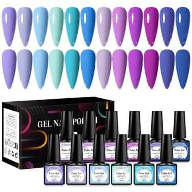 Imagem de Four Lily Conjunto de esmalte de gel 12 cores azul celeste roxo kit de esmalte lavanda violetas esmalte de imersão UV LED gel manicure faça você mesmo casa