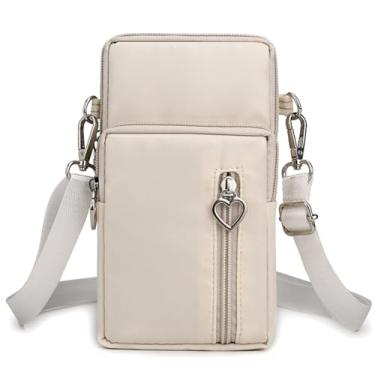 Imagem de JANKS Bolsa transversal pequena para mulheres, vários bolsos com zíper, carteira de nylon, porta-cartão de crédito com alça de mão removível, Off-white