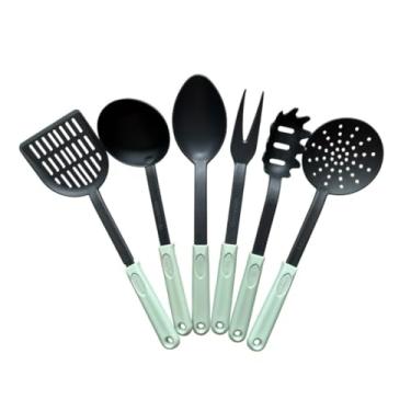 Imagem de Colher de silicone para cozinha - Componente antiaderente de silicone | Não risca os utensílios de cozinha, resistente ao calor até 220 °C (KIT PREMIUM VERDE MENTA)