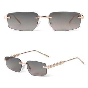 Imagem de VFDHN Óculos de sol sem aro gradiente feminino masculino retangular moda luxo tiro de rua uv400(3)