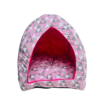 Imagem de Cama Toca 2 em 1 para Gato ou Cão | Design Dobrável, Confortável e Versátil | Para Todas as Estações (ROSA GEOMÉTRICA)