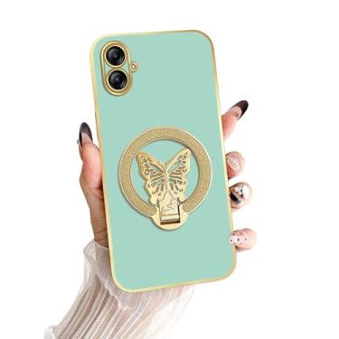 Imagem de nancheng Capa de borboleta com suporte para Samsung A04E capa à prova de choque com cordão, verde claro