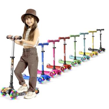 Imagem de Lifemaster Mini scooter infantil de 3 rodas com luzes de roda multicoloridas – guidão ajustável de 4 alturas, deck antiderrapante amplo, certificado de segurança infantil, meninos e meninas a partir