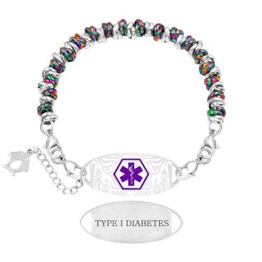 Imagem de Zircobic Pulseira de alerta médico leve e personalizável – Etiqueta de identificação médica gravada a laser, aço inoxidável hipoalergênico à prova d'água, opções de contas de três cores, unissex