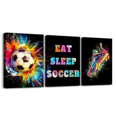 Imagem de Feelyou Arte de parede em tela de futebol para sala de estar quarto imagem colorida vibrante decoração de parede para banheiro tema esportivo crianças meninos meninas arte pôsteres amante futebol
