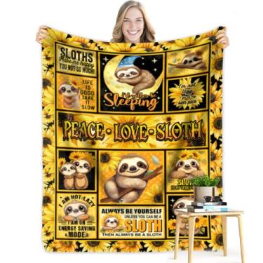 Imagem de Lindo cobertor de preguiça para mulheres, bicho de pelúcia com tema de girassol, preguiça, amarelo, cobertores macios e mantas felpudas de lã, presentes de Natal e aniversário para amantes de preguiça