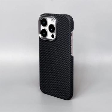 Imagem de Capa ultrafina de fibra de carbono com textura, carregamento sem fio, lente de liga, capa rígida fosca, T13, para iPhone 15
