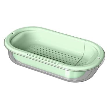 Imagem de Baoblaze Sobre a pia, escorredor extensível, cesta de peneira, conjunto de escorredor doméstico para massas, restaurante, pratos secos, morango, Luz Verde