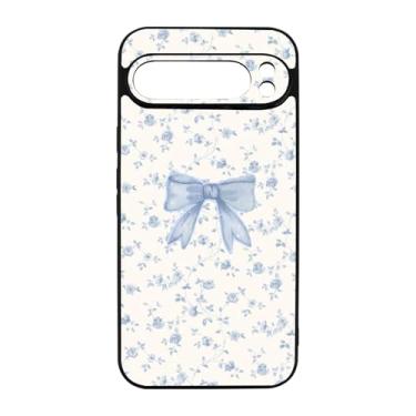 Imagem de qizjio Linda capa de telefone com laço azul à prova de choque estética floral flor azul capa de telefone para Google Pixel 9 Pro XL