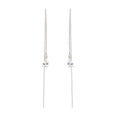 Imagem de Brinco Fio Passante Longo Pedra Branca Banhado Prata 925 - Papillon Se