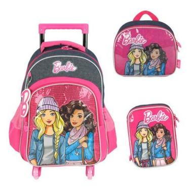 Imagem de Kit Mochila Rodinhas Giros 360 Com Led  Barbie