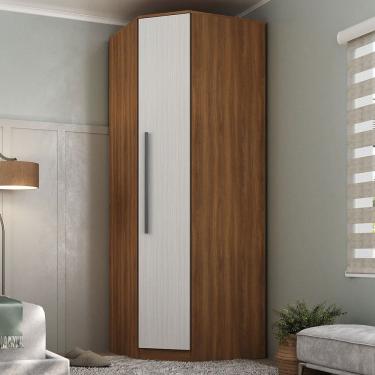 Imagem de Guarda-Roupa Solteiro Modulado Lugano 1 Porta 2 Prateleiras Nogal/Branco - Hecol Móveis