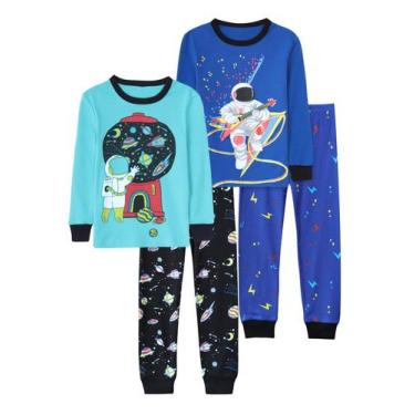 Imagem de Conjunto de pijamas de algodão de 4 peças para meninos Vopawetty Navy 