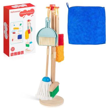 Imagem de Conjunto de limpeza HELLOWOOD Kids Housekeeping, 8 peças com esfregão de vassoura