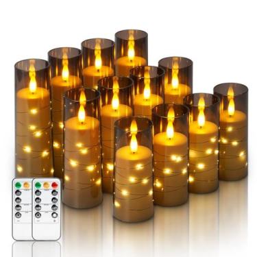 Imagem de 12 unidades de velas LED sem chama Homemory com luzes de corda estelar