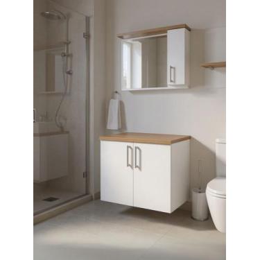 Imagem de Gabinete para Banheiro com Espelheira 80cm Mdf Freijo Paris - On Móvei