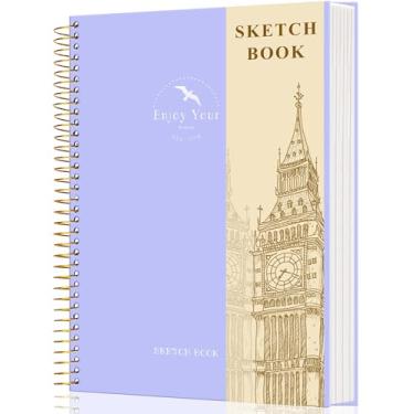 Imagem de Caderno de esboço de capa dura para desenho, 21 x 27 cm, caderno de esboço em espiral para adultos, mulheres, crianças, com 100 g/m², 30,8 kg, 120 folhas, bloco de esboço de papel premium para