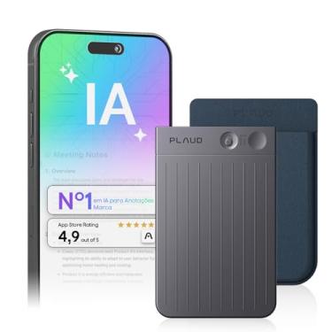 Imagem de Gravador de voz com IA, gravador de áudio Plaud Note c/capa, controle de aplicativo, transcrição e resumo com tecnologia de IA, suporte a 112 idiomas (Note preta com estojo azul escuro)