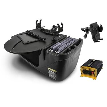 Imagem de AutoExec AE-RMCD-PI-PM-PS-VC-BT Roadmaster Mesa de carro e estação de trabalho portátil com inversor de potência de 400 watts, suporte para telefone, suporte de impressora e clipe de ventilação do