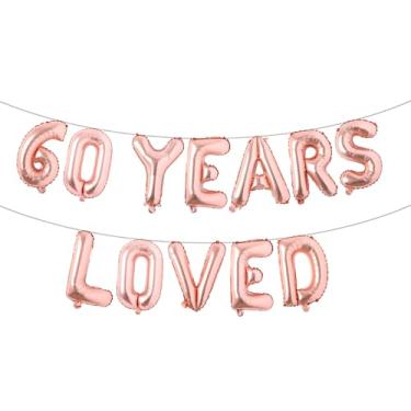 Imagem de Faixa de balão amada por 60 anos, guirlandas de glitter multicoloridas para artigos de decoração de festa de aniversário de 60 anos/aniversário de casamento (60 YEARS LOVED ouro rosa)
