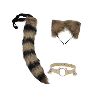 Imagem de Colaxi Conjunto de 3 peças de orelhas e cauda de gato, acessórios para fantasias de cosplay para baile de máscaras de Halloween, Café Preto