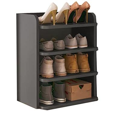 Imagem de Sapateira, sapateira de madeira para entrada, caixa de tamancos, caixa de sapatos, chinelos, tênis, botas, sapateira empilhável, bolsa de armazenamento, corredor, quarto, sapateira pequena (cor: cinza