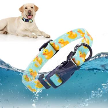 Imagem de DILLYBUD Coleira para cães à prova d'água, borracha macia com fivela de segurança - Coleiras ajustáveis para cães grandes, pequenos e médios, coleira resistente ao odor, pato amarelo M