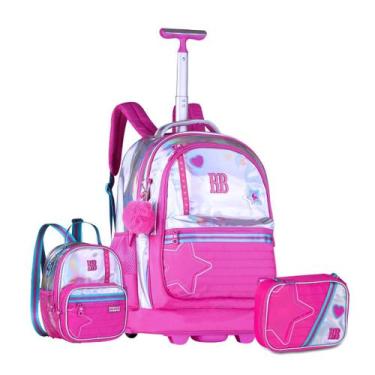 Imagem de Kit Mochila de Rodinhas Metalizada RB Rebecca Bonbon Escolar Feminina 