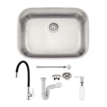 Imagem de Cuba Tramontina Lavínia 48x34 Acetinado + Torneira Lorenflex, Dosador 