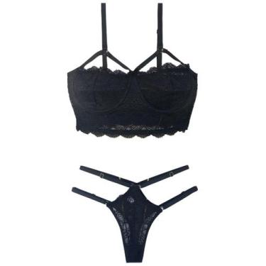 Imagem de Conjunto Cropped Beyoncé de Renda sem Bojo - Biografia da Moda, Preto,