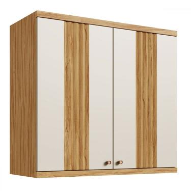 Imagem de Armário Aéreo Cozinha 80 Cm Sauvignon 2 Portas 100% Mdf Amêndoa/Off White - Rio Doce