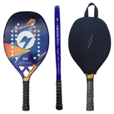 Imagem de Raquete Profissional de Beach Tennis Lightning Bolt Blue 3k Full Carbo