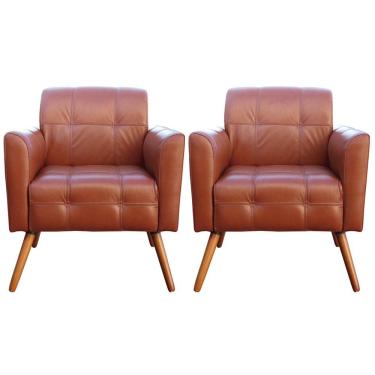 Imagem de Kit 02 Poltronas Decorativas Sala de Estar Bia Couro Caramelo - Gran Belo