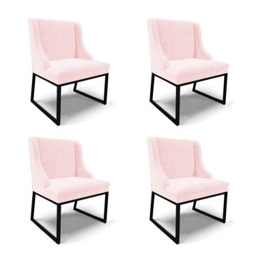 Imagem de Cadeira Sala de Jantar Industrial Preto Kit 4 Liz Suede Rosa Bebê D03 - D'Rossi