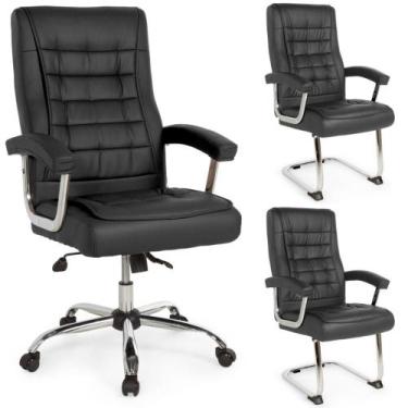 Imagem de Kit Cadeira de Escritório Presidente Molas Ensacadas + 2 Cadeiras Base