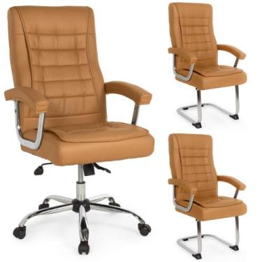 Imagem de Kit Cadeira de Escritório Presidente Molas Ensacadas + 2 Cadeiras Base