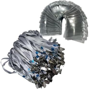 Imagem de 100 Cordão Porta Crachá Transparente Clips Garra Jacaré Poliéster Impermeável Lanyard (Cinza)